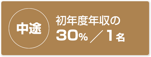中途 初年度年収の30%/1名